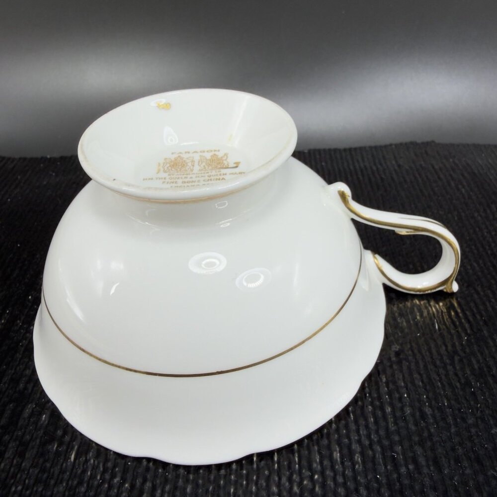 Antique Paragon Cabbage Rose Tea Cup and Saucer Set Heavy Gold Pattern England - Picture 12 of 16